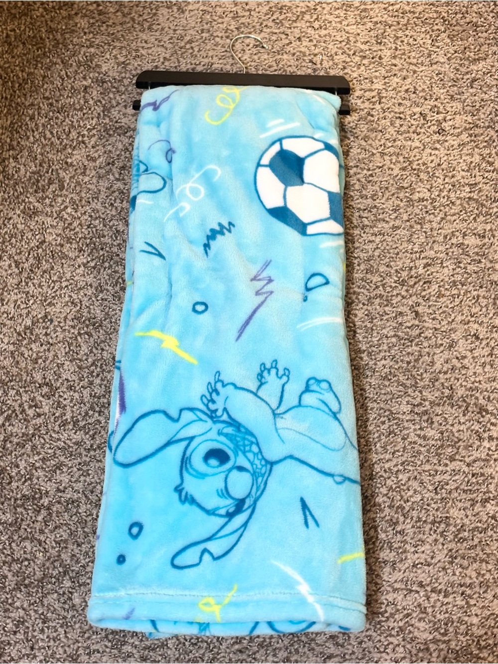 Stitch Blue Plush Throw Blanket with Soccer and Character Design